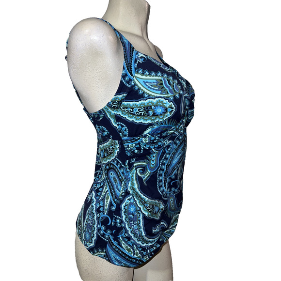 Lands End Women's Size 10 Blue Paisley Tankini Swim Top #504651 Beach Vacation - Picture 3 of 8